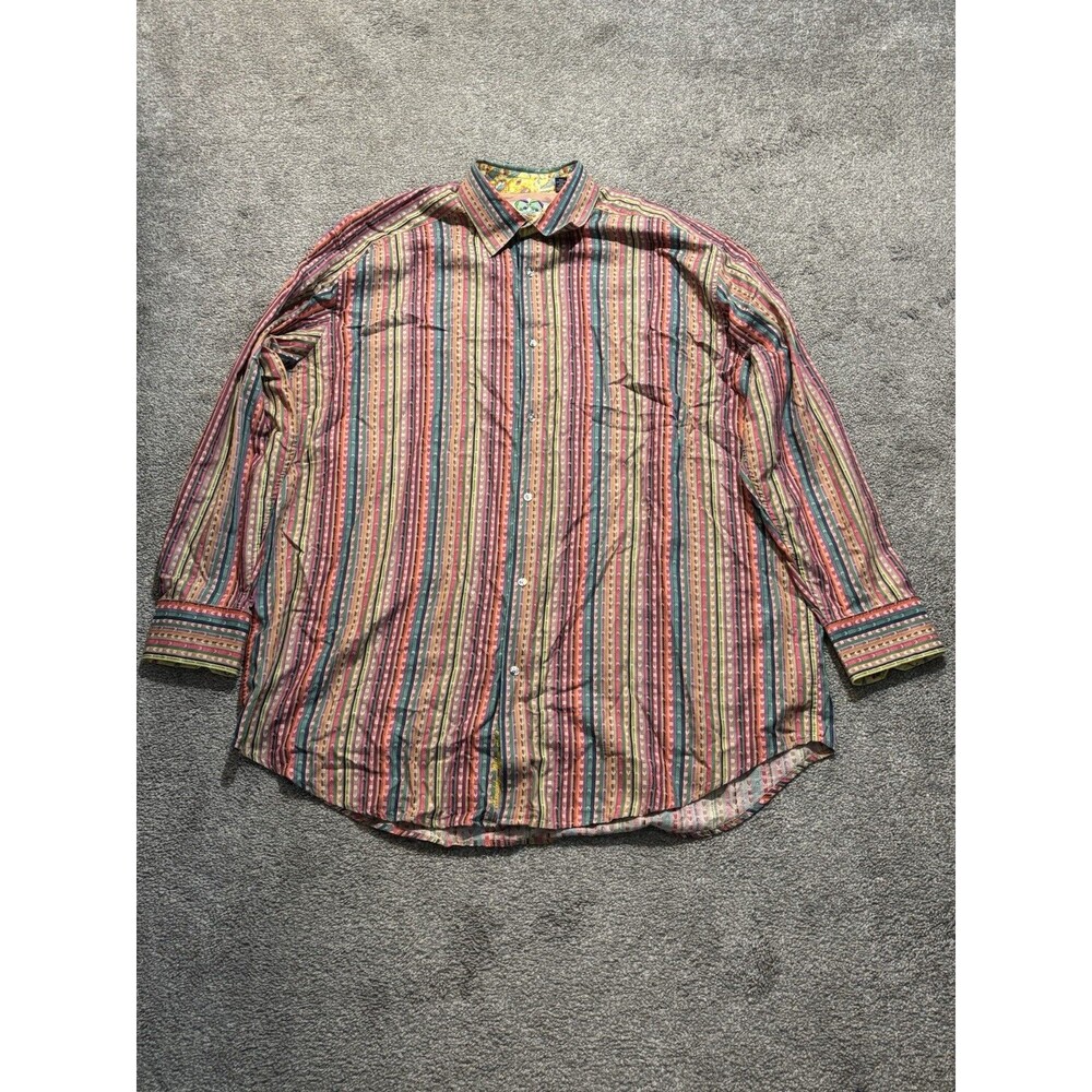 Robert Graham Shirt Mens 2XLB Pink Green Purple Striped Long Sleeve Button Down